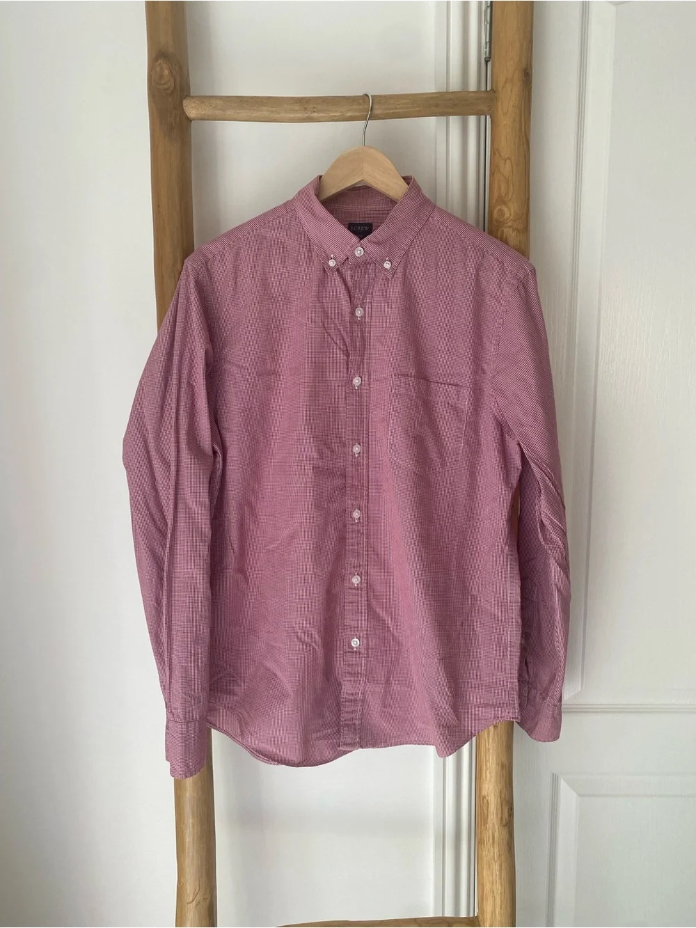 J.CREW Mini Check Long Sleeve Button Down Shirt Maroon White Medium Preppy Fall